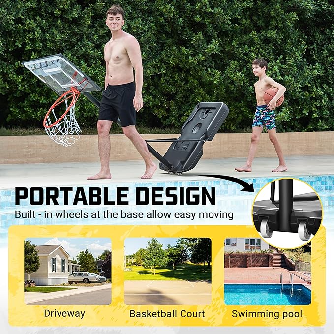 Aimking Basketball Hoop Outdoor 3.3-10FT 5s-Rapid-Adjustable, 40/44 inch Shatterproof Backboard & Enlarged Base, Portable Basketball Hoop & Goal for Kids/Adults/Families in Poolside/Backyard/Indoor