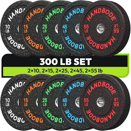 2-Inch Bumper Plates High Bounce, Olympic Weight Plate Set 45/100/160/190/260/300lb, Barbell Weight Plates Set for Home Gym, Colored Weights Rubber Strength Training Plate for Weight Lifting