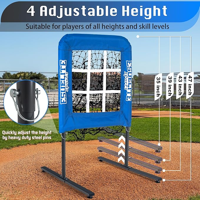 9 Hole Pitching Net with Strike Zone, Baseball Pitching Target, Softball Pitching Net, Portable Pitcher Training Equipment Height Adjustable