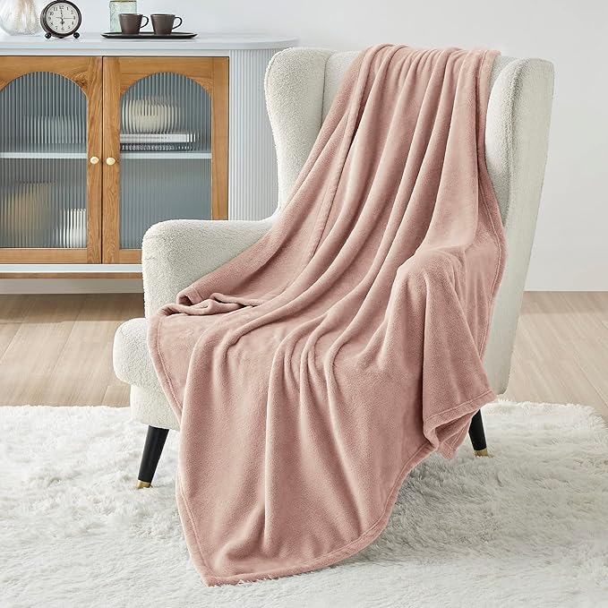 Bedsure Fleece Throw XL Blanket Dusty Pink - 300GSM Soft Lightweight Plush Cozy Blankets for Bed, Sofa, Couch, Travel, Camping, 50x70 inches