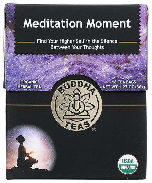 Buddha Teas - Organic Meditation Moment Tea - Herbal Tea - For Health & Wellbeing - With Antioxidants & Minerals - Clean Ingredients - Caffeine Free - OU Kosher & Non-GMO - 18 Tea Bags (Pack of 1)
