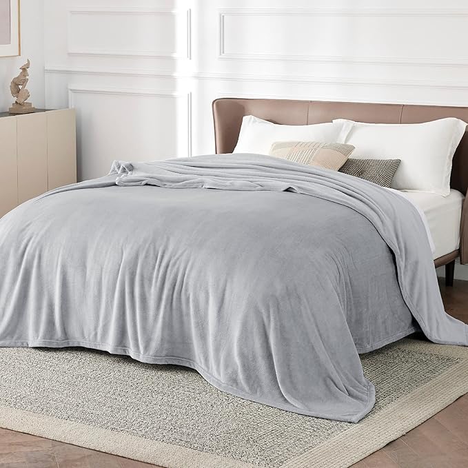 Bedsure Fleece Blanket California King Light Grey - Lightweight Plush Fuzzy Cozy Soft Bed Blankets, 102x96 inches