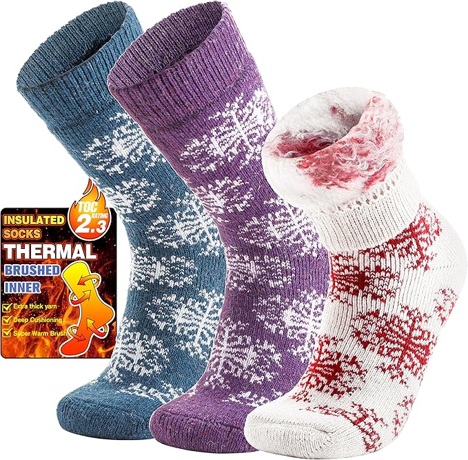 3 Pairs Warm Thermal Socks for Women & Men Winter Ski Thick Boot Insulated Socks for Cold Weather