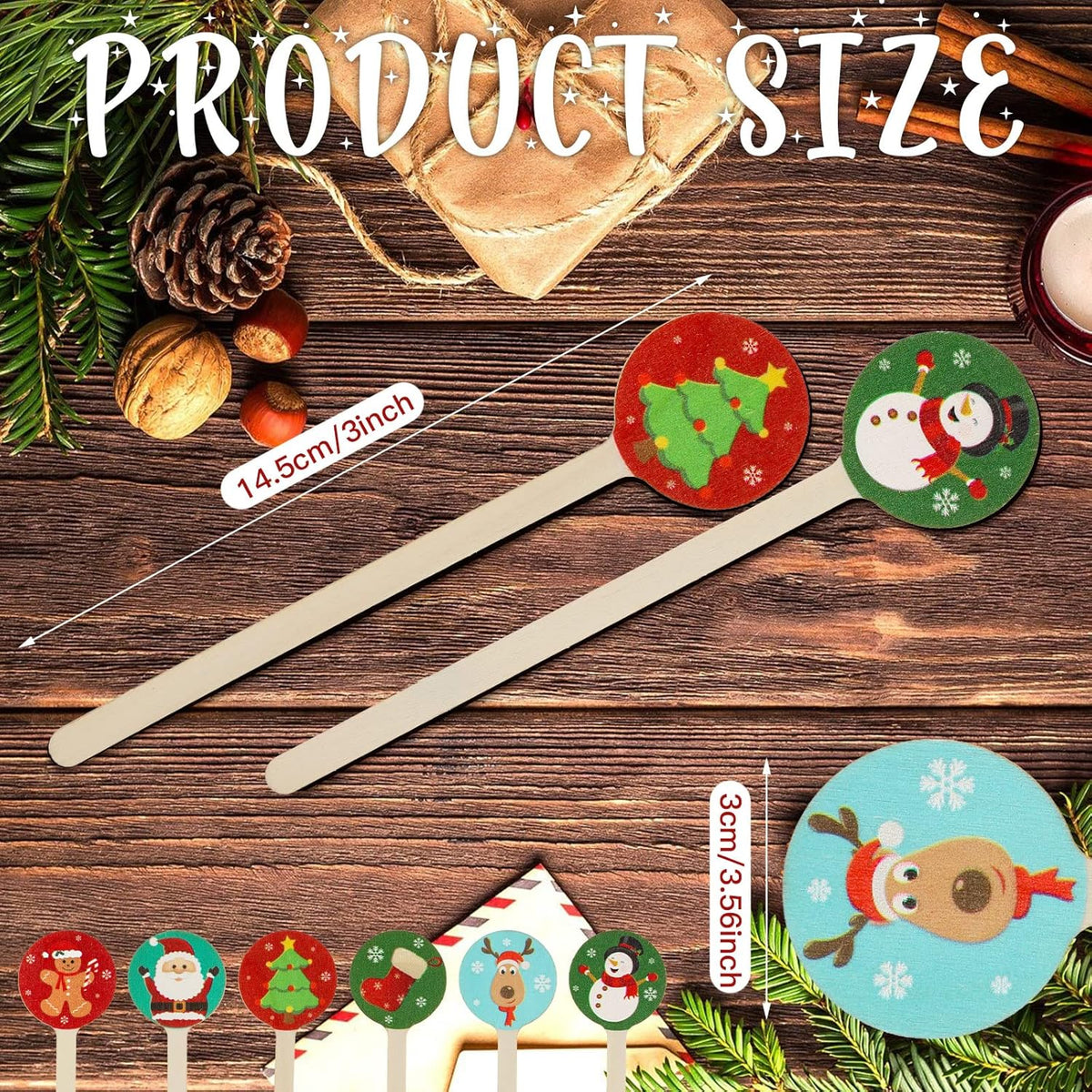 Jinei 120 Pcs Christmas Wooden Coffee Stirrers Wood Cocktail Coffee Stir Sticks Disposable Drink Stirrers for Stirring Hot Chocolate Milkshake Restaurant Home Office (Assorted Style)