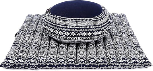 Leewadee Meditation Cushion Set – 1 Round Zafu Meditation Pillow and 1 Square Roll-Up Zabuton Meditation Mat, Pillows Bundle Filled with Kapok