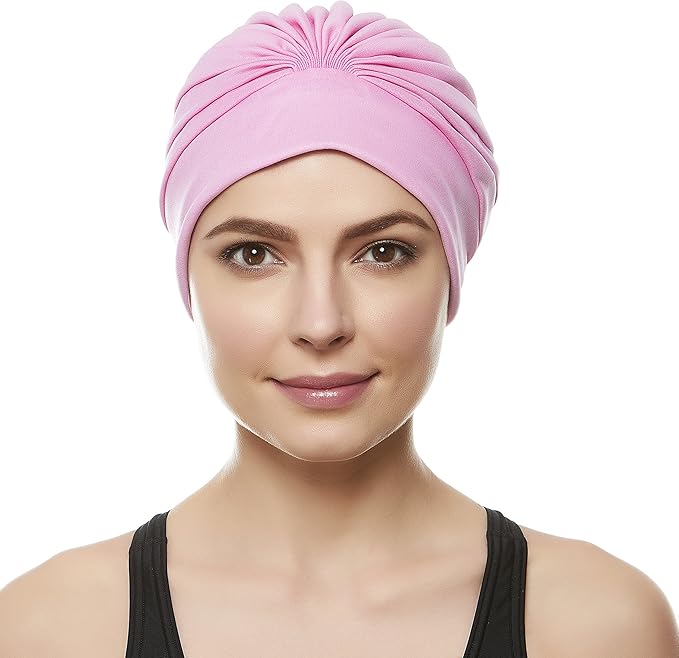 BEEMO Swim Caps for Women Swimming Turban Polyester Latex Lined Pleated for Ladies