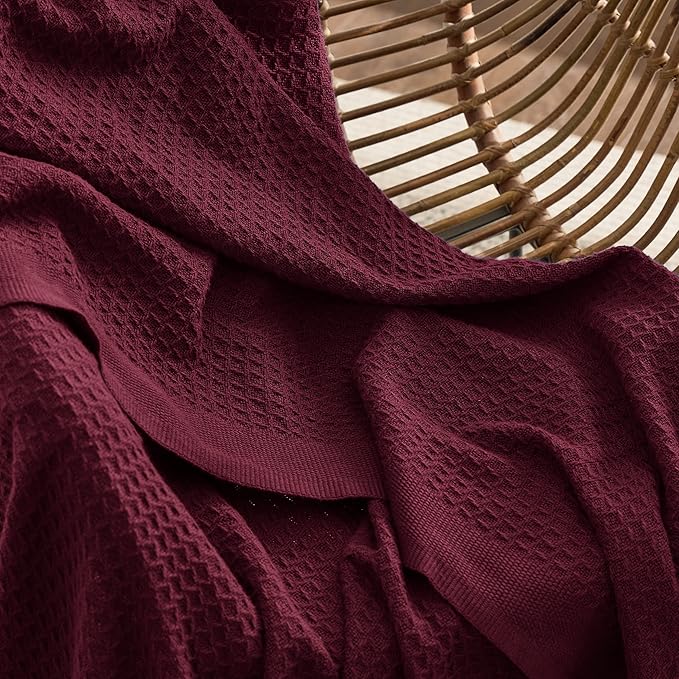 Bedsure 100% Cotton Blanket Twin XL Size for College Dorm - Breathable and Soft, Waffle Weave Twin Blanket for Summer, Dorm Room Essentials, Red, 66x90 inches