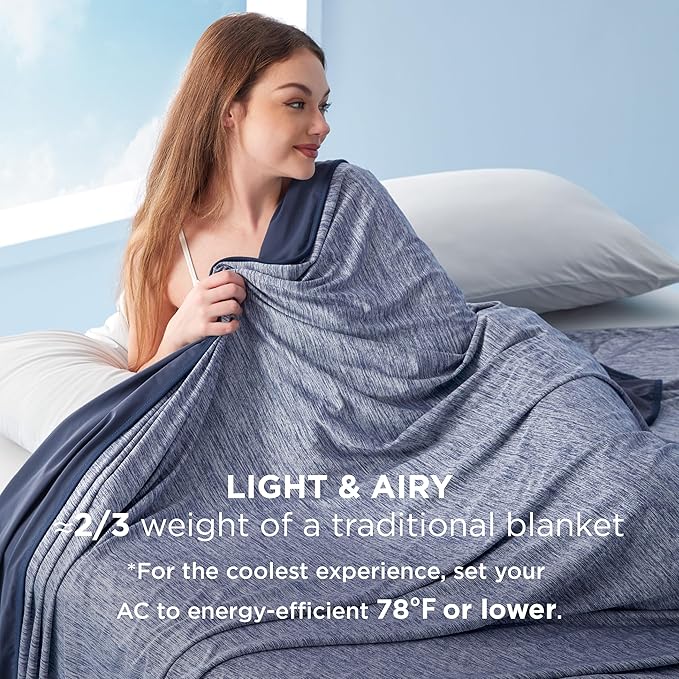Bedsure Summer Cooling Navy Blue Throw Blanket for Hot Sleepers with Sports Mesh Design, Arc-Chill Q-Max 0.4 Lightweight Breathable Ice Cold Blanket Throws for Night Sweats, 50 x 70 Inches