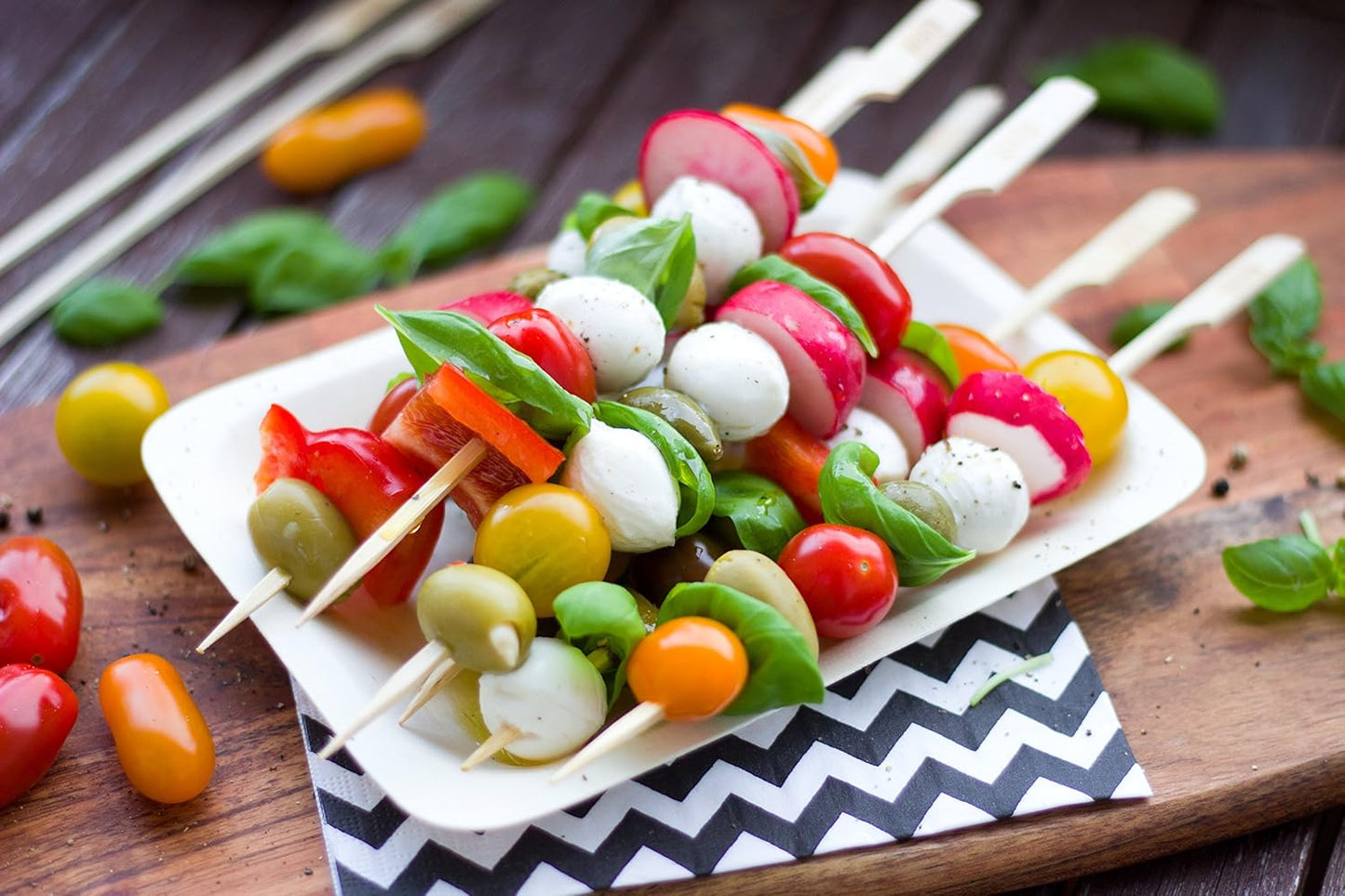 200 Count | KingSeal Natural Green Bamboo Wood Paddle Picks, Skewers for Appetizers and Cocktails, 6.0 Inches - 2 Packs of 100