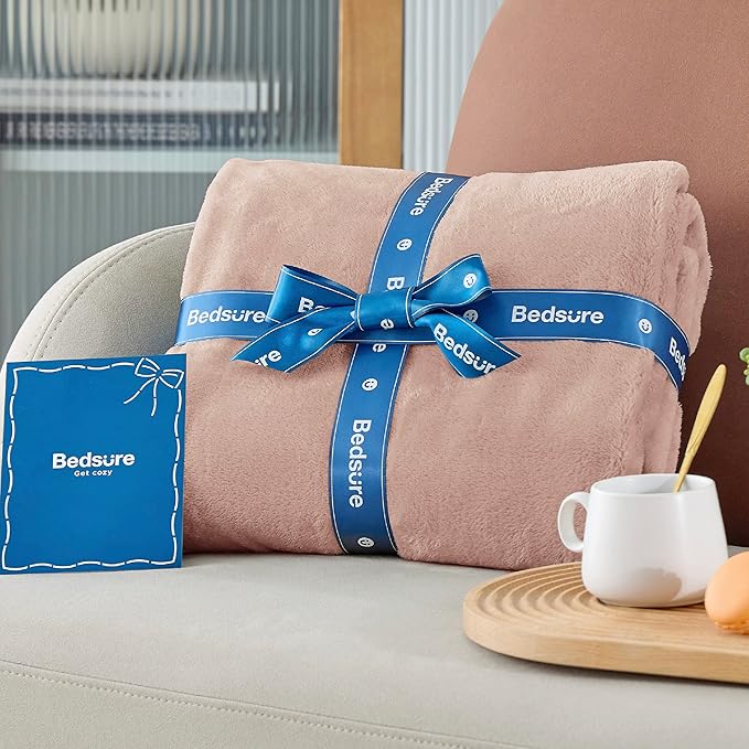 Bedsure Fleece Blanket Twin Size Dusty Pink - 300GSM Lightweight Plush Fuzzy Cozy Soft Warm Blanket for Bed, Sofa, Couch, Travel, Camping, 60x80 inches