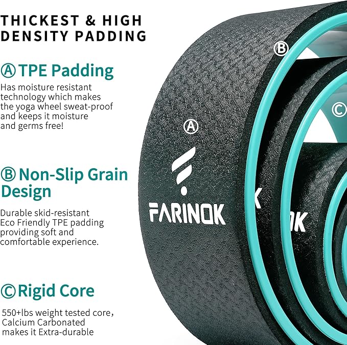 Yoga Wheel Set of 3+1, Upgraded 10MM Thick Back Wheels for Pain Relief & Stretching, Strongest Back Roller for Deep Tissue Massage, Improving Yoga Poses Backbend