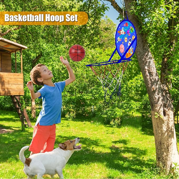 2 in 1 Basketball Hoop and Dart Board, 14" Dart Board for Kids, Basketball Hoop for Kids Toddlers, Sports & Outdoor Play, Birthday Gift Toys for 3 4 5 6 7 8 9 10 Year Old Boys Girls Kids, Party Favors
