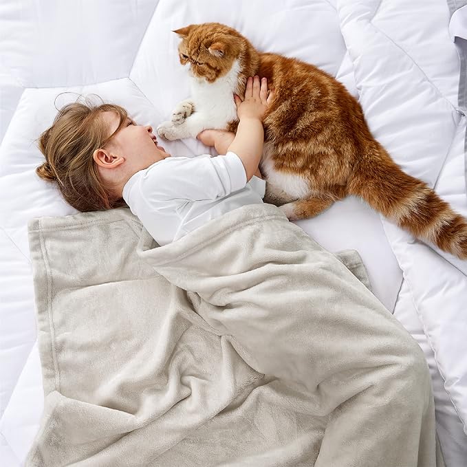 Bedsure Bedding Fleece Blanket for Girls and Boys - Soft Cozy Cute Small Throw Blankets for Travel, 43x55 Inches, Linen