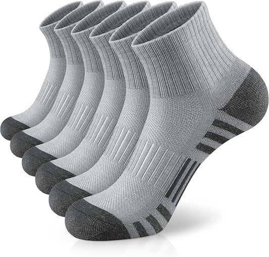 Airacker Athletic Quarter Socks with Cushion Running Ankle Socks for Men Women 6 Pairs