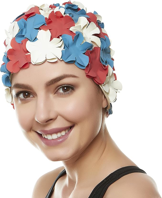 BEEMO Floral Petal Ladies Bathing Swim Cap Women Retro Swim Hat Long/Short Hair