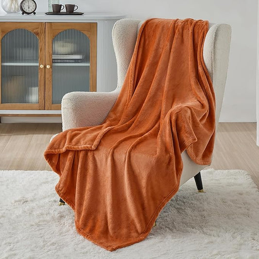 Bedsure Fleece Blanket Twin Size Burnt Orange - 300GSM Lightweight Plush Fuzzy Cozy Soft Warm Blanket for Bed, Sofa, Couch, Travel, Camping, 60x80 inches