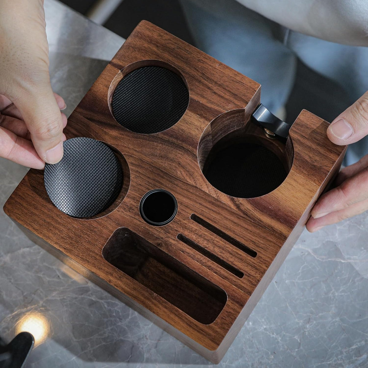 Breville Espresso Machine Accessories Kit 54mm Walnut Naked Portafilter, Calibrated Tamper, Tamping Station, Distributor & Puck Screens Espresso Set for Barista Express, Pro, Touch, Bambino