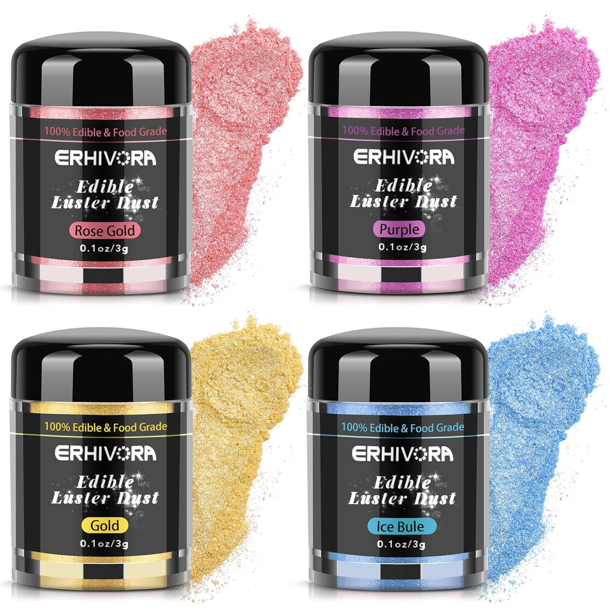 Edible Glitter for Cocktails Cakes Drinks, Rose Gold Edible Glitter, Gold Edible Glitter, Blue Edible Glitter, Purple Edible Glitter, Luster Dust Edible Drink Glitter Spray 4 Colors