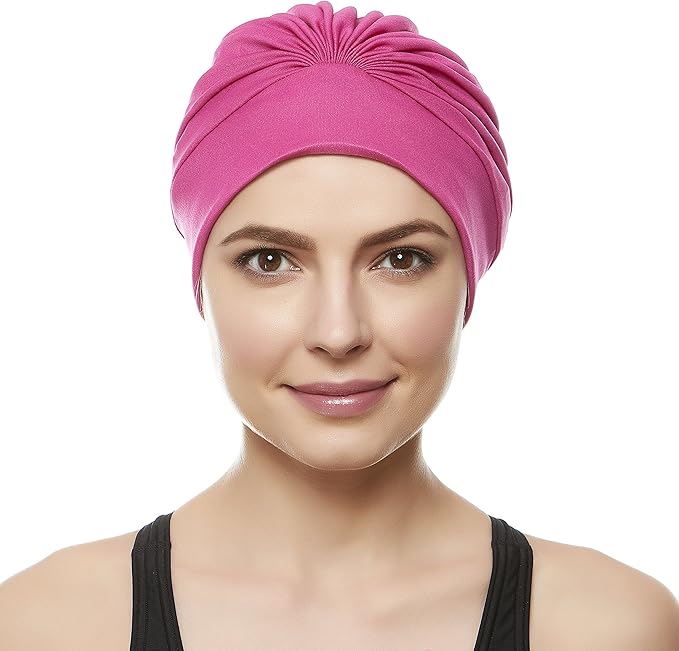 BEEMO Swim Caps for Women Swimming Turban Polyester Latex Lined Pleated for Ladies