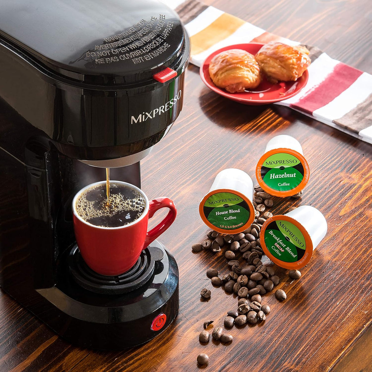 Mixpresso 2-in-1 Coffee Maker – Single Serve & Ground Coffee Brewer, Compact Personal Coffee Machine for Pods & Loose Grounds, Quick Brew 14 oz Portable Small Coffee Maker, Black
