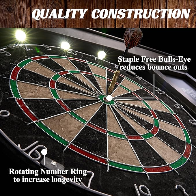 Barrington Dartboard Multiple Styles Pre-Assembled Wood Dartboard Cabinet Collection with 18” Bristle Dartboard & Steel Tip Dart Set, Perfect for Cricket Games