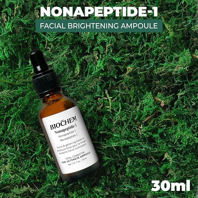 BIOCHEM Nonapeptide-1 Brightening Serum–Dark Spot Corrector & Melanin Inhibitor Ampoule for Even Skin Tone & Natural Glow– Anti-Aging Peptide Treatment for Face & Neck,1.01 fl oz/30 mL
