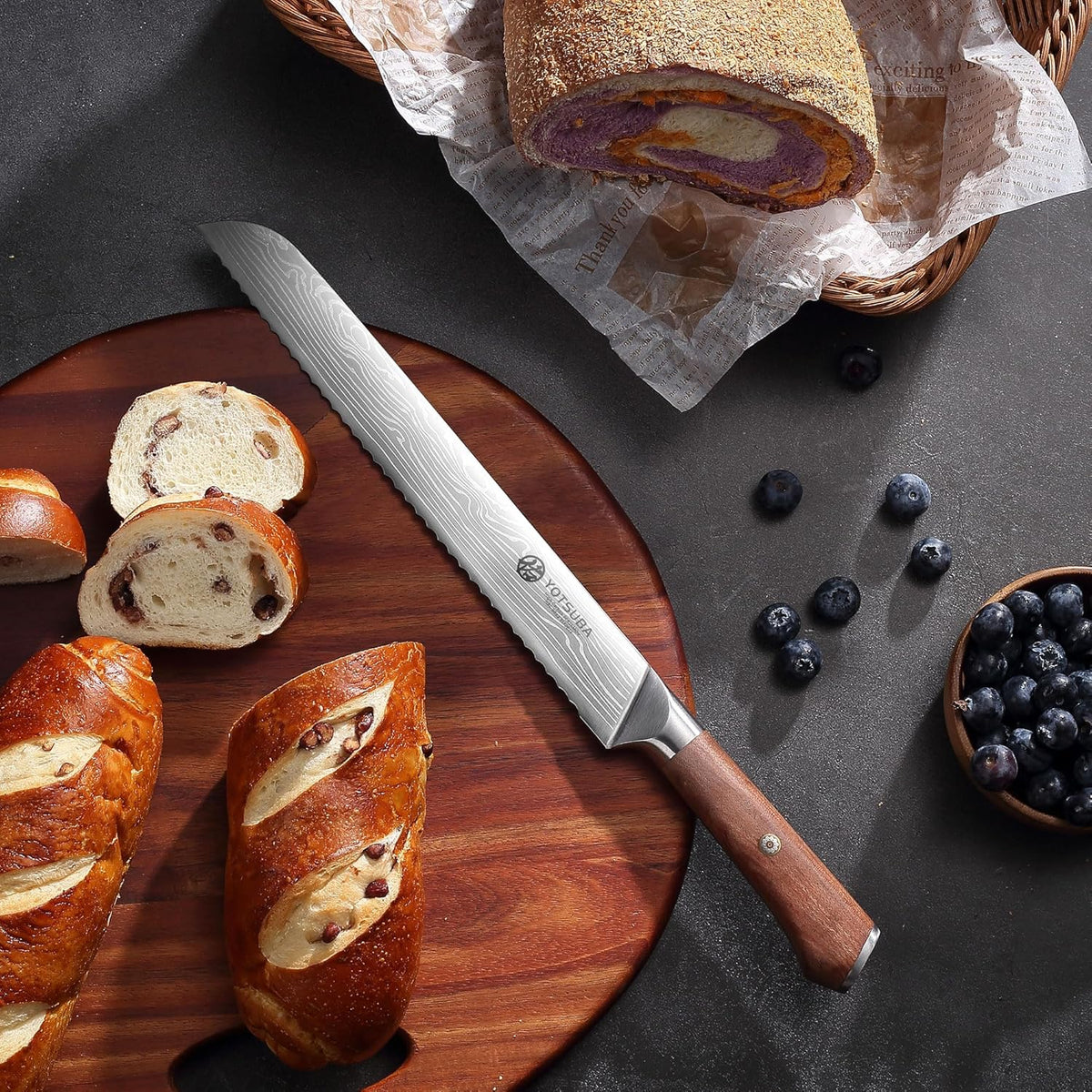 YOTSUBA 10" Bread Knife, Serrated Knife for Homemade, High Carbon Stainless Steel Serrated Bread Knives with Ergonomic Wood Handle, Professional Bread Cutting Knives for Homemade Bread with Gift Box