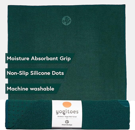 Manduka Yogitoes Yoga Towel – Rubber Grip Dots Non-Slip Bottom, Quick Dry Fitness Towel for Hot Yoga, Pilates, Exercise