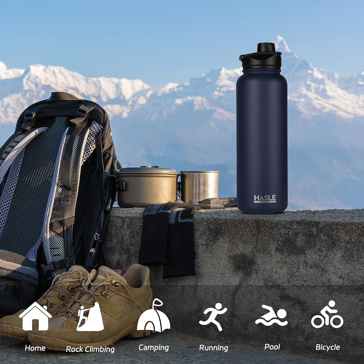 HASLE OUTFITTERS 40oz Stainless Steel Water Bottle, Vacuum Insulated Double Walled Leak Proof Sports Water Bottle with 2 Lids (Straw and Spout Lid) Thermo Mug Keep Cold and Hot(Navy,4）