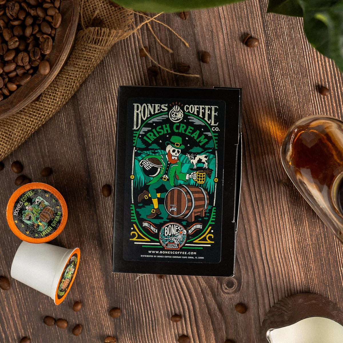 Bones Coffee Company Flavored Coffee Bones Cups Irish Cream Flavored Pods | 12ct Single-Serve Coffee Pods Compatible with Keurig 1.0 & 2.0 Keurig Coffee Maker