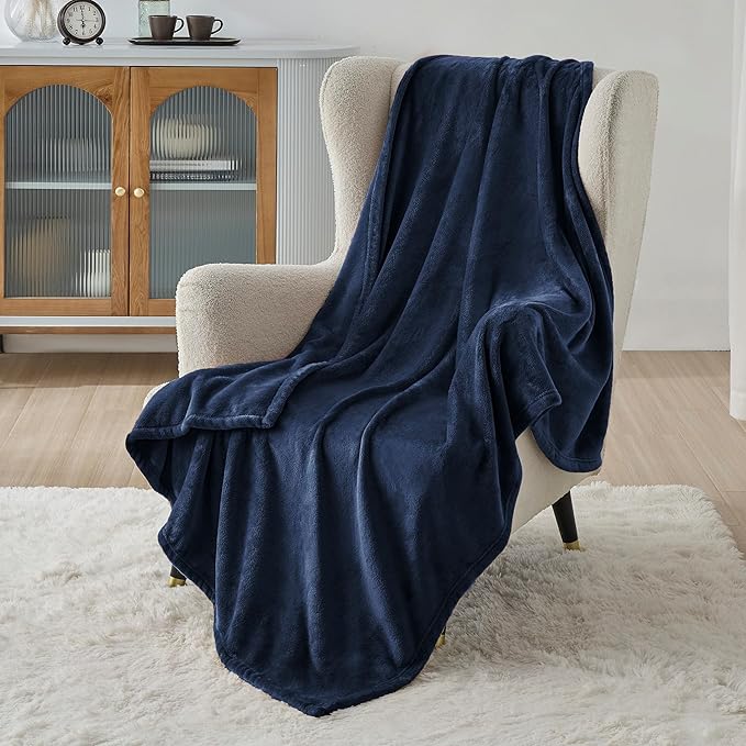 Bedsure Fleece Throw XL Blanket Navy - 300GSM Soft Lightweight Plush Cozy Blankets for Bed, Sofa, Couch, Travel, Camping, 50x70 inches
