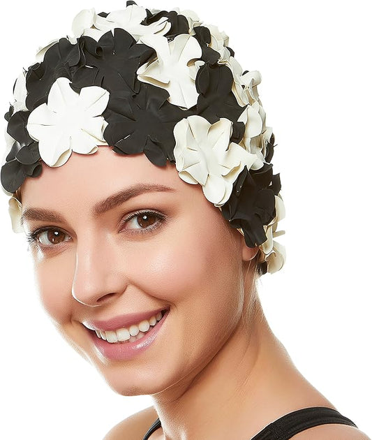 BEEMO Floral Petal Ladies Bathing Swim Cap Women Retro Swim Hat Long/Short Hair