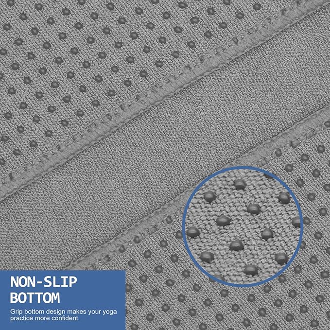 Eunzel 2 Pack Yoga Towel,Hot Yoga Mat Towel with Grip Dots Sweat Absorbent Non-Slip for Hot Yoga, Pilates and Workout 24" x72，Dark Grey (2 Pack)