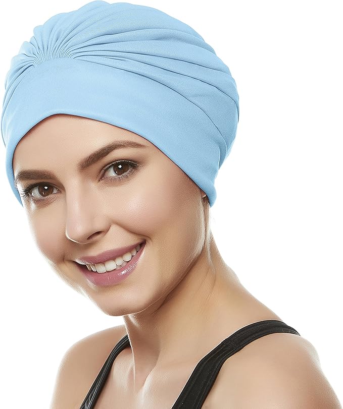 BEEMO Swim Caps for Women Swimming Turban Polyester Latex Lined Pleated for Ladies