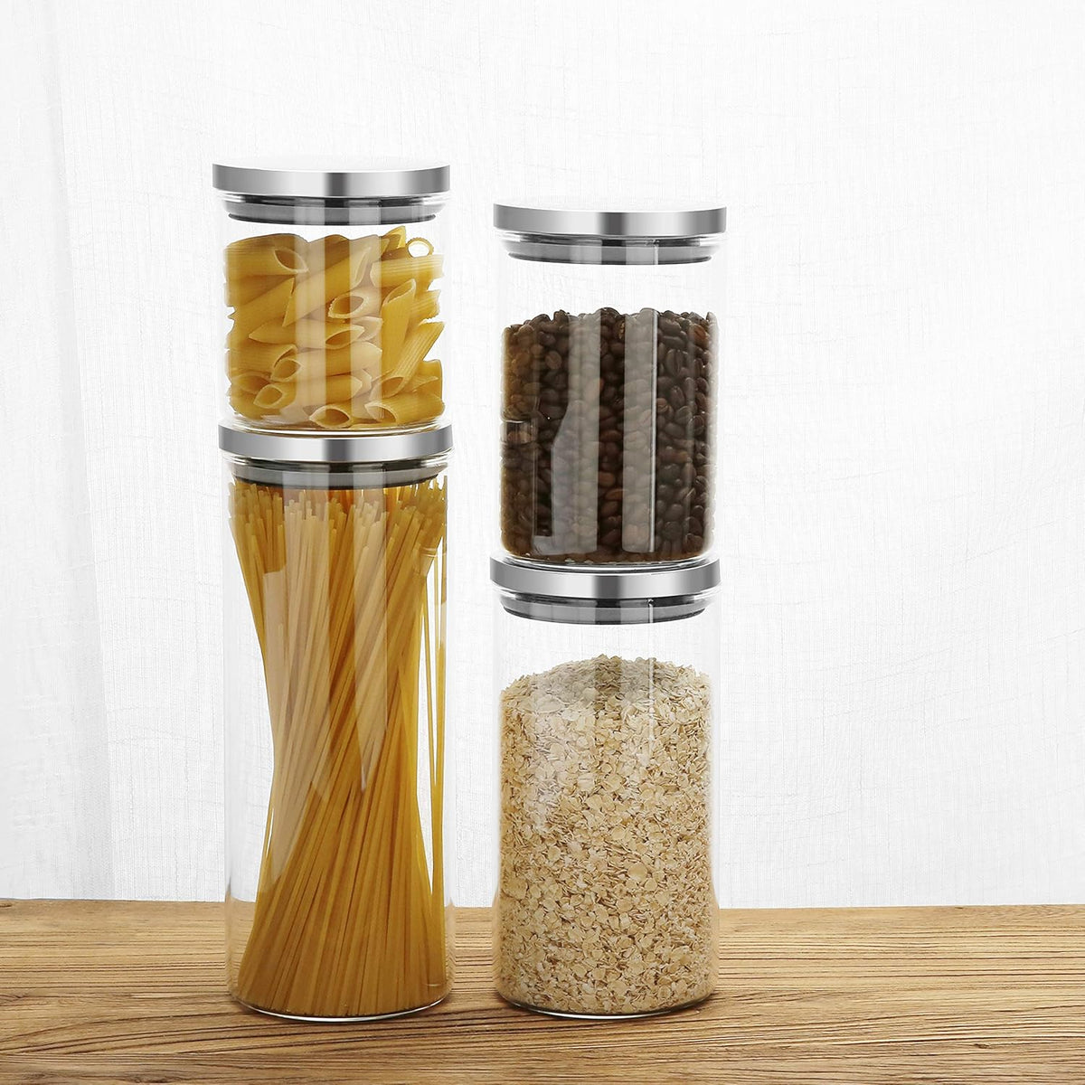SIXAQUAE Glass Food Storage Containers Jar Stainless Steel Lids 2 Packs 1000ml Airtight Canister Organization Sets Stackable…