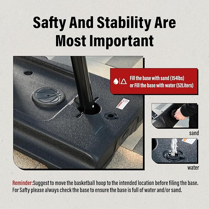 Basketball Hoop 44&48 Inch Backboard Portable Basketball Hoop Outdoor,5.3-10ft Stepless Regulation Crank Adjust Basketball Goal System