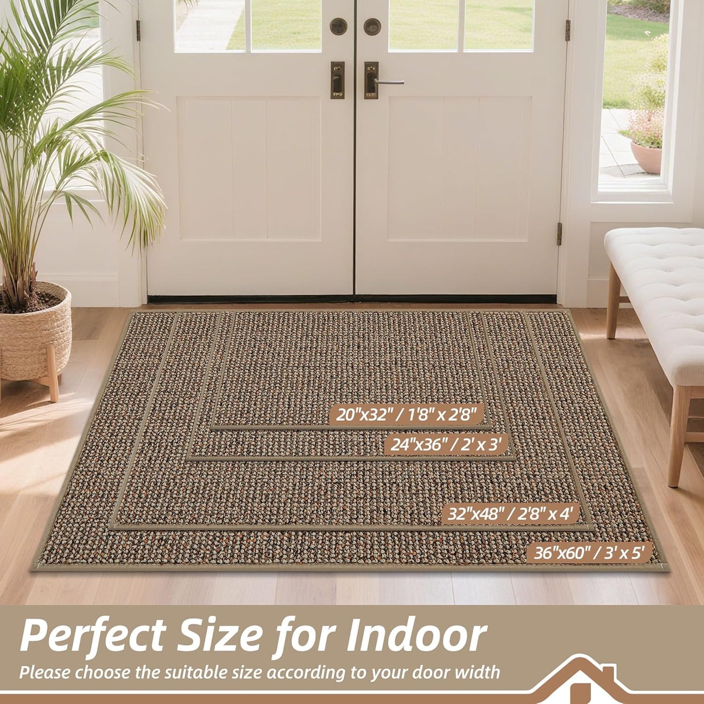 BEQHAUSE Dirt Trapper Door Mat 36" x 60", Non-Slip Washable Doormats Entrance Mat, Dirt Resistant and Absorbent Welcome Mat, Low Profile Floor Mats for Front Back Door and Entryway, Beige