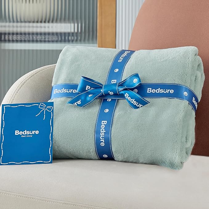 Bedsure Sage Green Fleece Throw Blanket - 300GSM Soft Lightweight Plush Cozy Blankets for Bed, Sofa, Couch, Travel, Camping