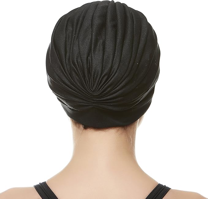 BEEMO Swim Caps for Women Swimming Turban Polyester Latex Lined Pleated for Ladies