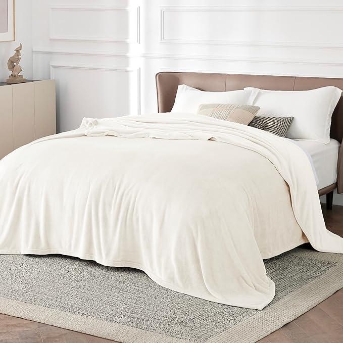 Bedsure Fleece Blanket California King - Lightweight Plush Fuzzy Cozy Soft Blankets for Bed, Cream, 102x96 inches