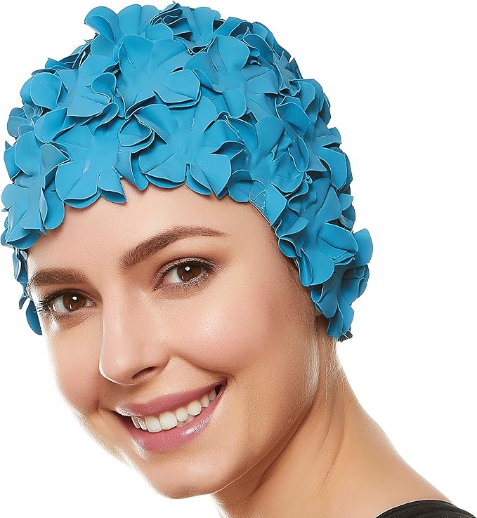 BEEMO Floral Petal Ladies Bathing Swim Cap Women Retro Swim Hat Long/Short Hair