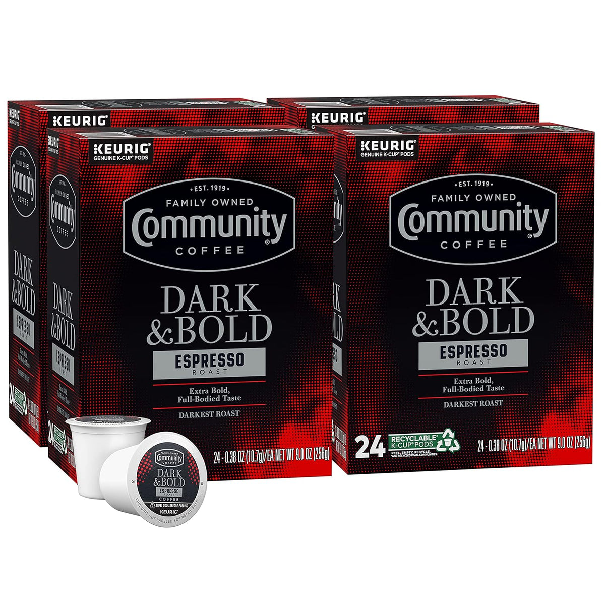 Community Coffee Dark & Bold Espresso Roast 96 Count Coffee Pods, Compatible with Keurig 2.0 K-Cup Brewers, 24 count (Pack of 4)