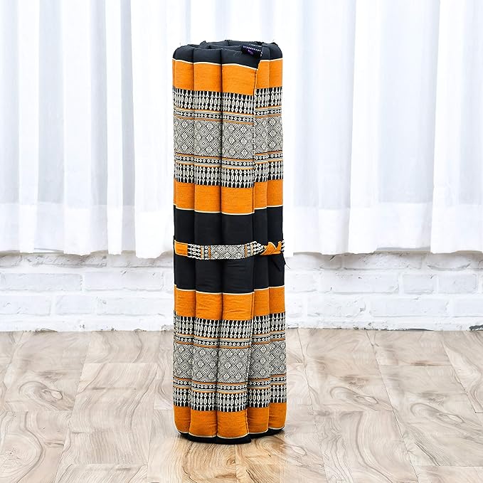 Leewadee Meditation Cushion Set – 1 Round Zafu Meditation Pillow and 1 Square Roll-Up Zabuton Meditation Mat, Pillows Bundle Filled with Kapok