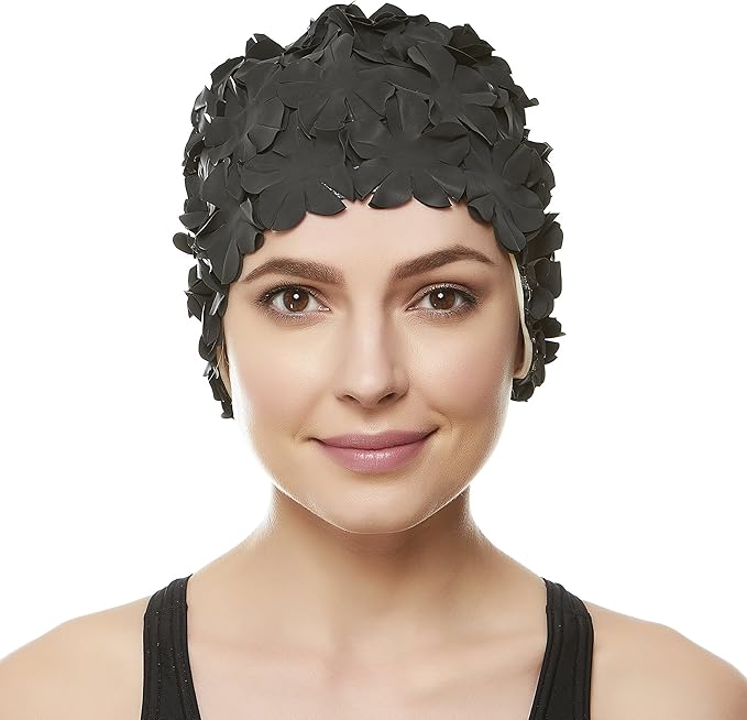 BEEMO Floral Petal Ladies Bathing Swim Cap Women Retro Swim Hat Long/Short Hair