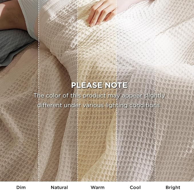 Bedsure 100% Cotton Blanket Queen Size for Bed - Breathable and Soft, Waffle Weave Blanket for Summer, Thick Cozy Fall Blankets for Women Gift, Khaki (a Little Bit Yellow), 90x90 Inches