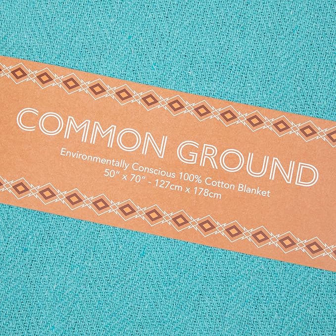 Arkwright Common Ground Bulk Blankets - Pack of 12 - Reversible 100% Cotton All Season Lightweight Couch Bed Throws for Wedding Guests, Travel, and Outdoor Events, 50 x 70 in, Aqua