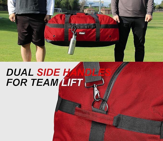 Fitdom 132L 36" Heavy Duty Extra Large Sports Gym Equipment Travel Duffel Bag W/Adjustable Shoulder & Compression Straps. Perfect for Soccer Baseball Basketball Hockey Football Team Coaches & More