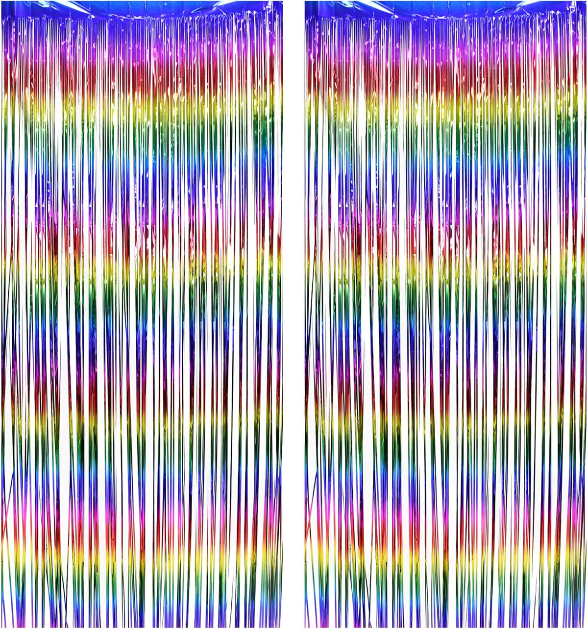 BRAVESHINE Fringe Backdrop Tinsel Foil Curtains - 2 Pack Colorful Metallic Streamers Backdrops for Doorway Decor/80's/90's/Dance/Graduates/Rainbows-Theme/Candylands/Kids Birthdays Party Decorations