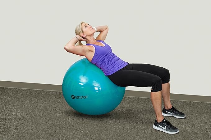 Body Sport Exercise Ball with Pump for Home, Gym, Balance, Stability, Pilates, Core Strength, Stretching, Yoga, Fitness Facilities, Desk Chairs