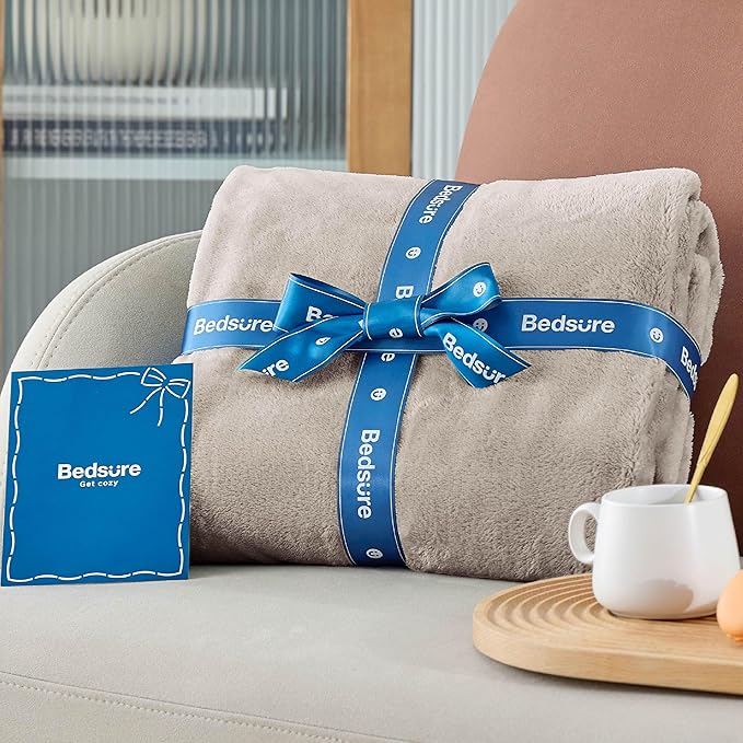 Bedsure Fleece Throw Blanket for Couch Oxford Tan - Lightweight Plush Fuzzy Cozy Soft Blankets and Throws for Sofa, 50x60 inches